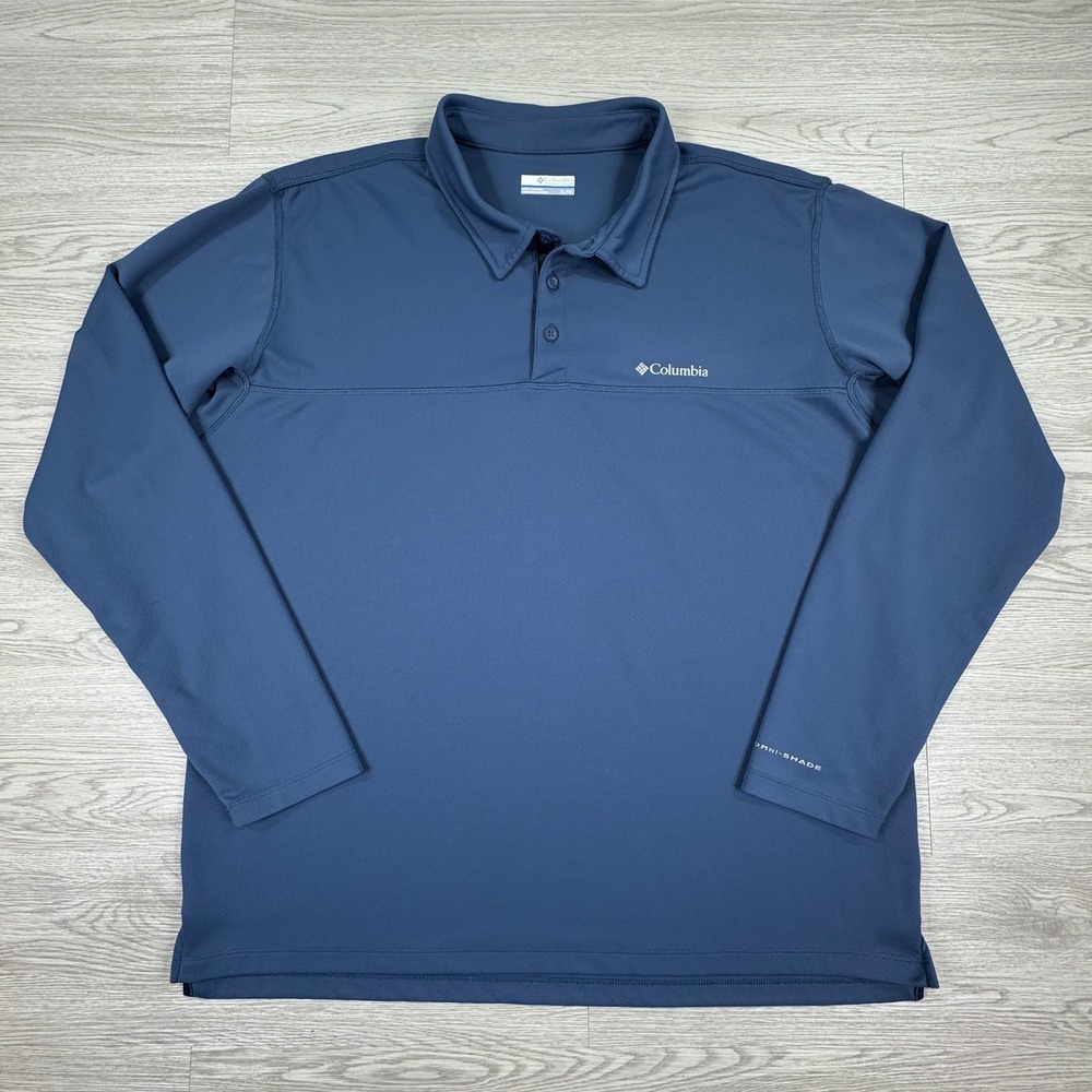 Columbia Mens Polo Shirt Long Sleeve Omni-Shade Blue XL Hiking Outdoor